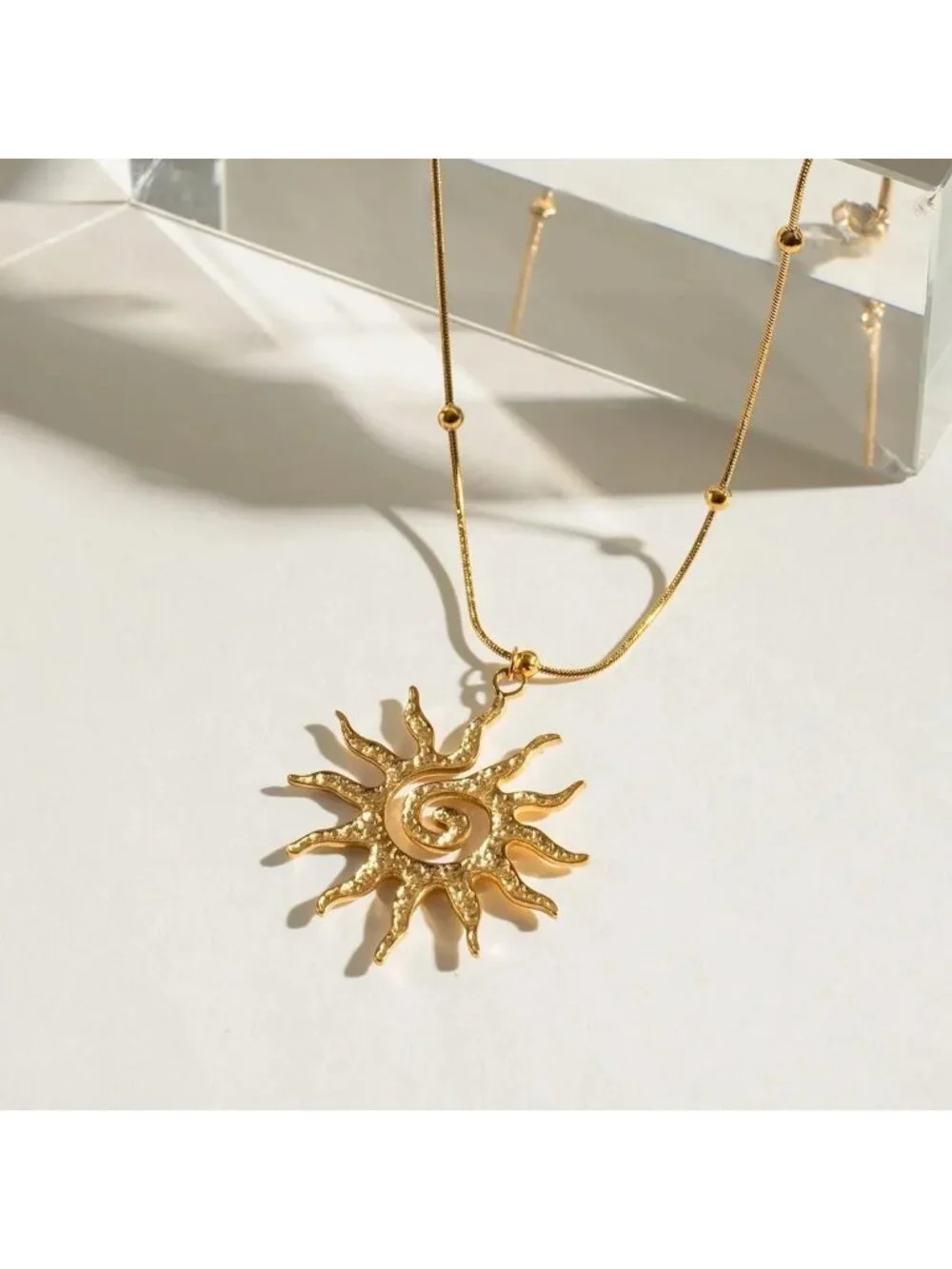 Women's Gold 1 Lobster Vintage Bohemian Unique Statement Sun Pendant Necklace